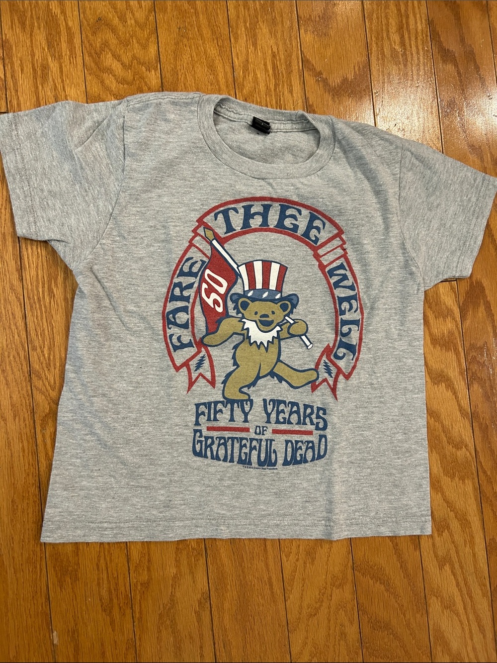 Grateful Dead Kids Grey Tee with Red & Blue 50th Bear Graphic